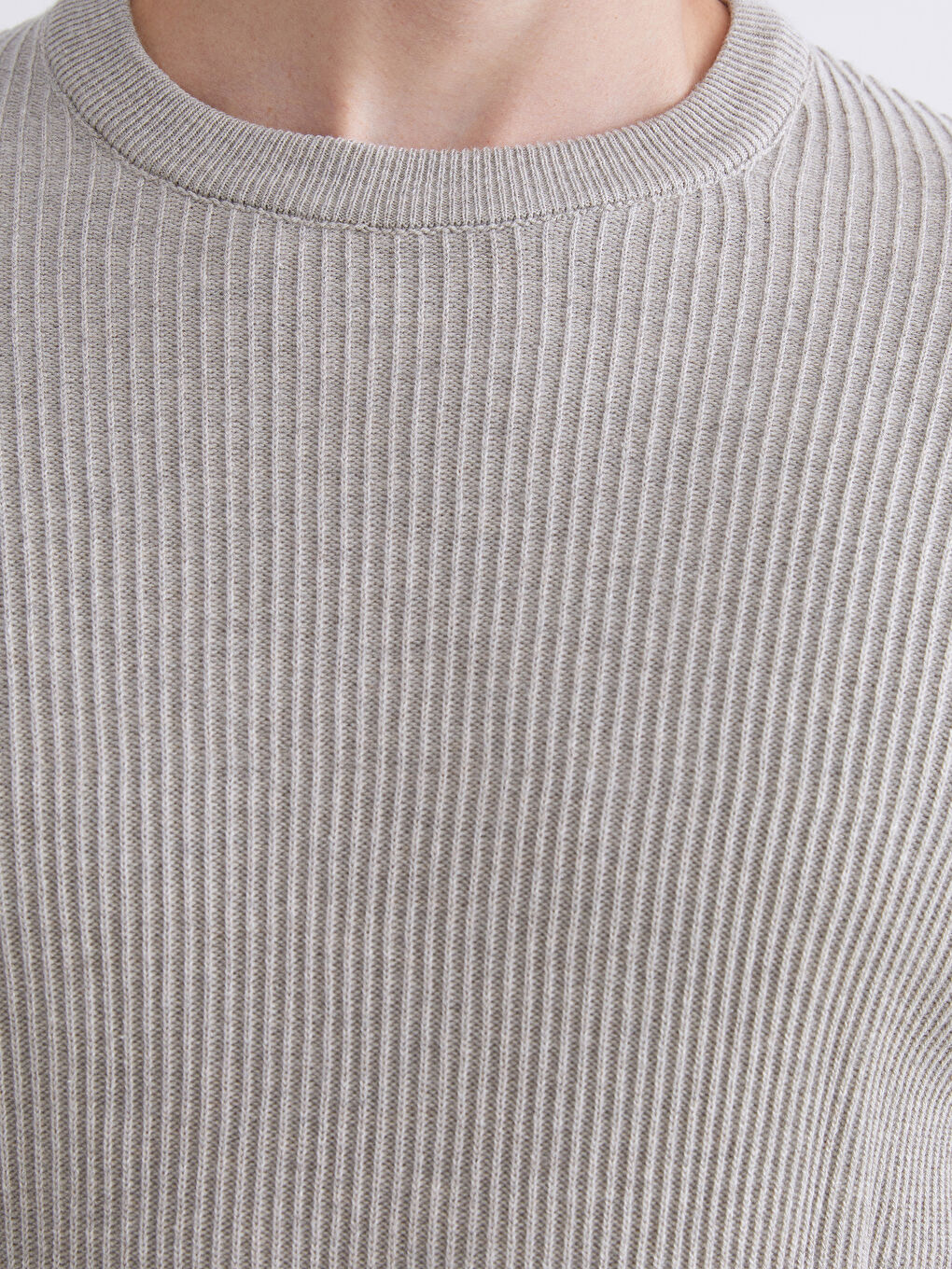 Bej Bisiklet Yaka Erkek Triko Kazak-2