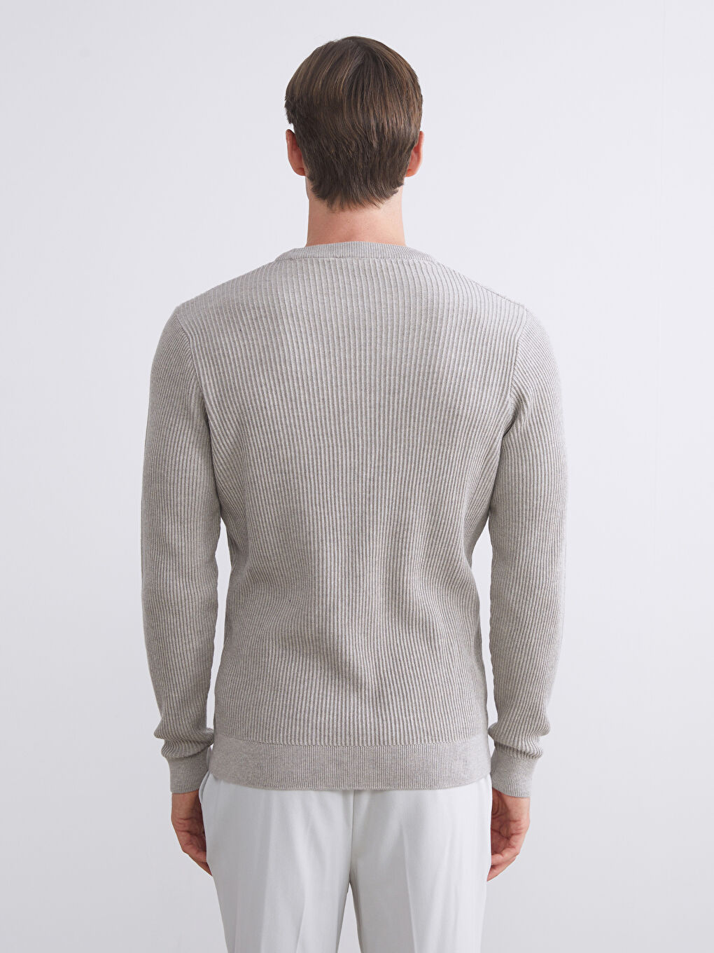 Bej Bisiklet Yaka Erkek Triko Kazak-3