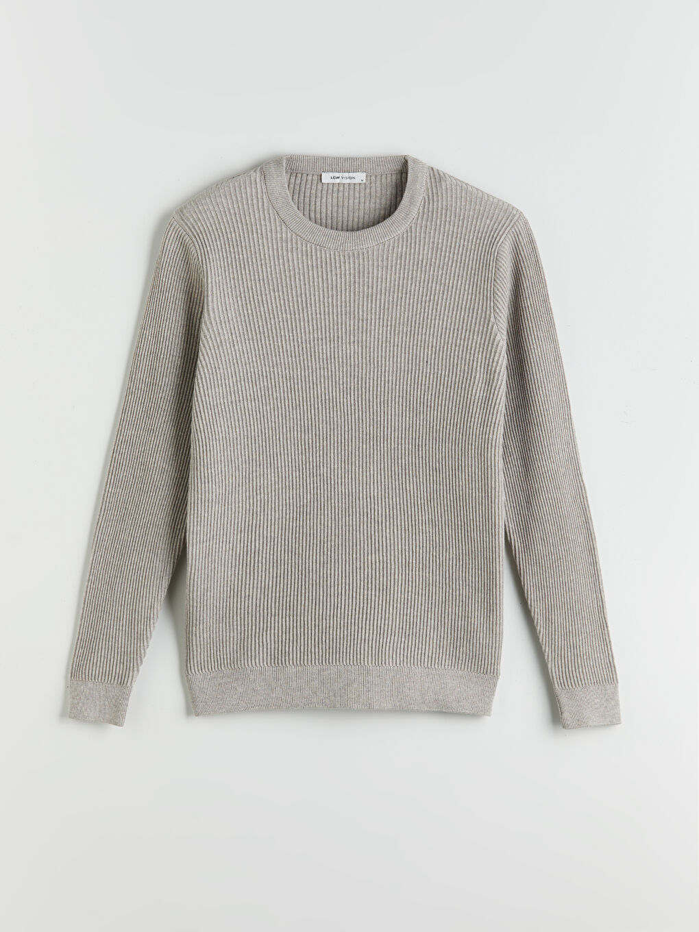 Bej Bisiklet Yaka Erkek Triko Kazak-4