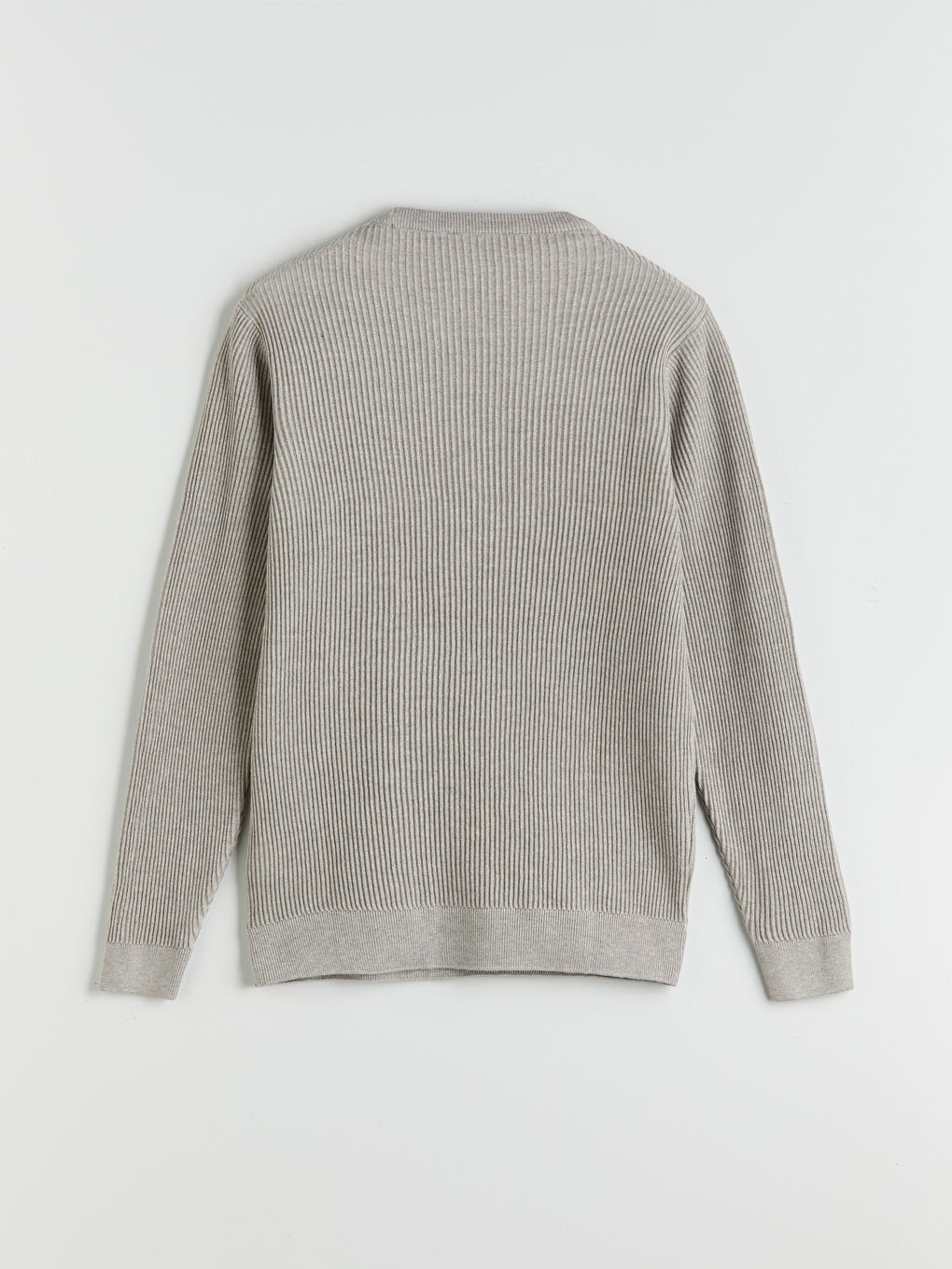 Bej Bisiklet Yaka Erkek Triko Kazak-5