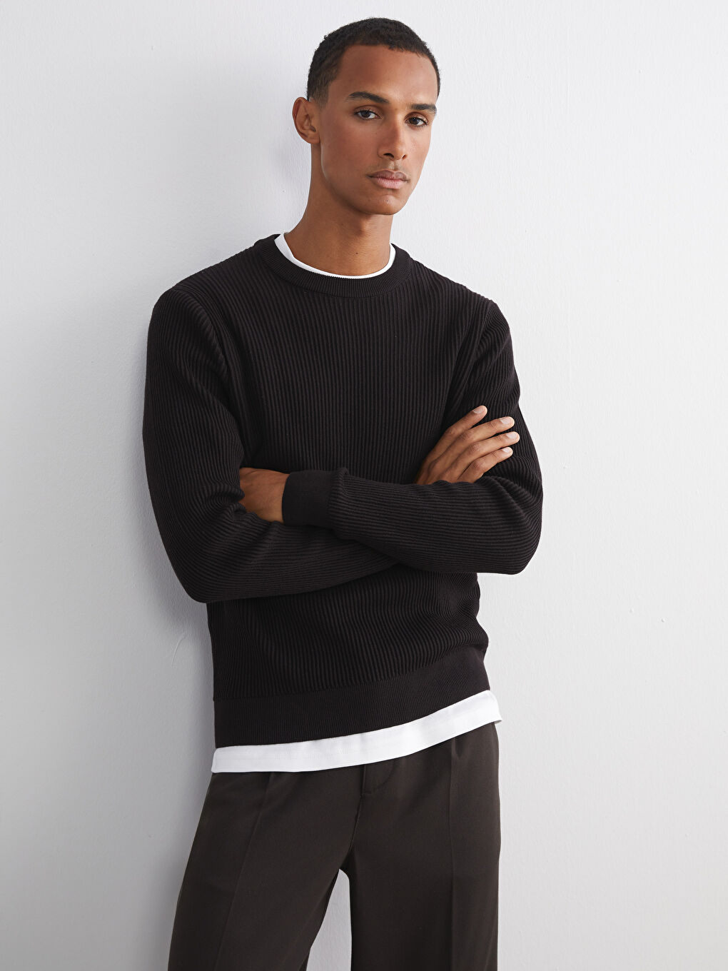 Crew Neck Long Sleeve Men's Tricot Sweater