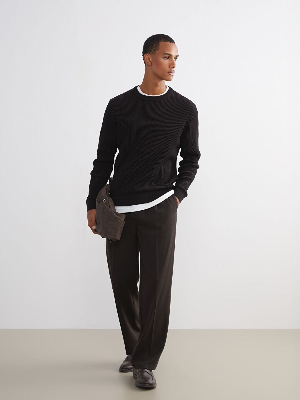 Crew Neck Long Sleeve Men's Tricot Sweater-1
