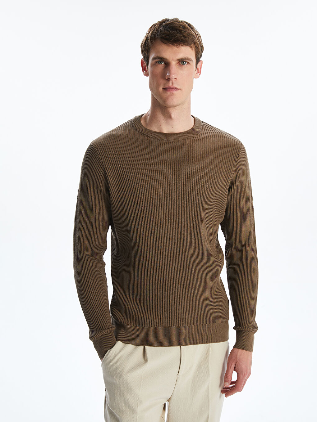 LCW Vision Crew Neck Long Sleeve Men's Tricot Sweater -W54877Z8-PSD