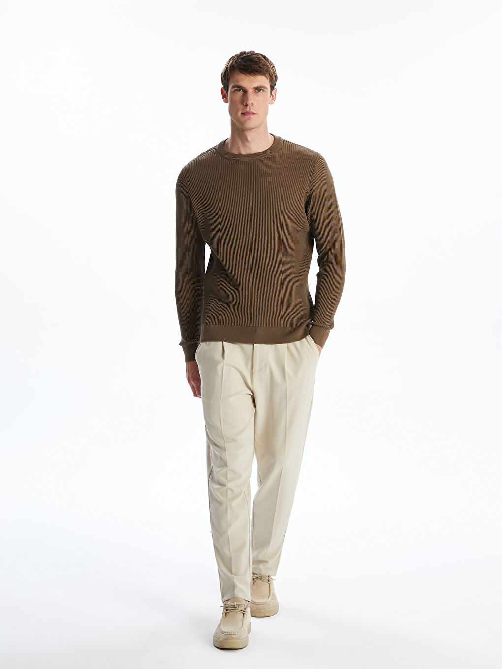LCW Vision Crew Neck Long Sleeve Men's Tricot Sweater -W54877Z8-PSD