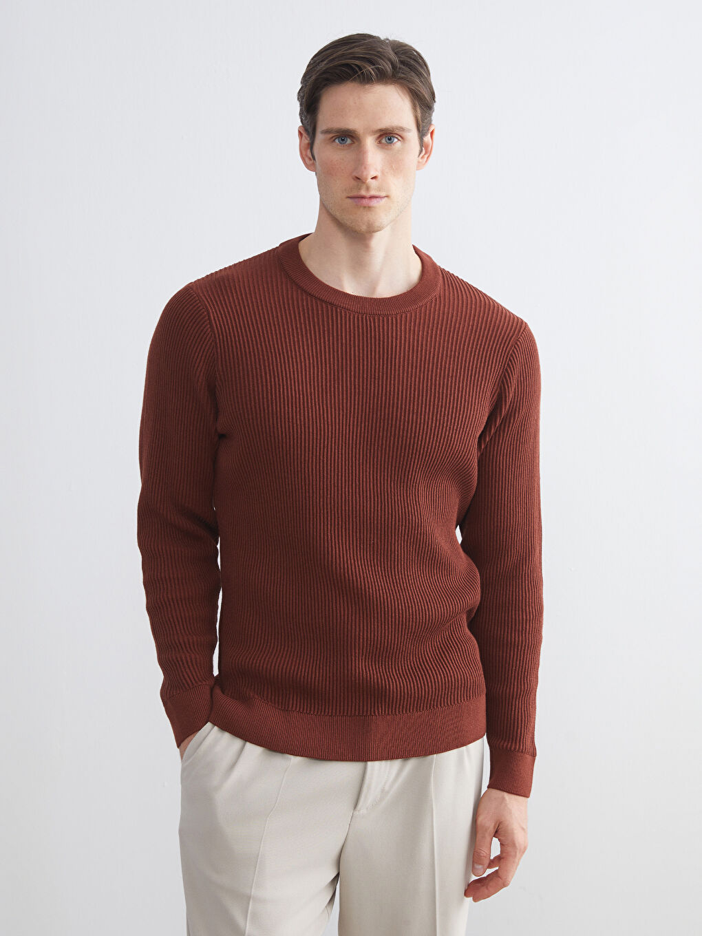 Crew Neck Long Sleeve Men's Tricot Sweater-1