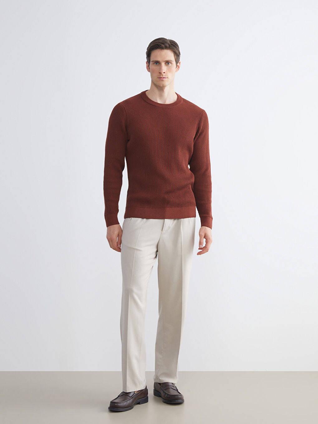 Crew Neck Long Sleeve Men's Tricot Sweater-2