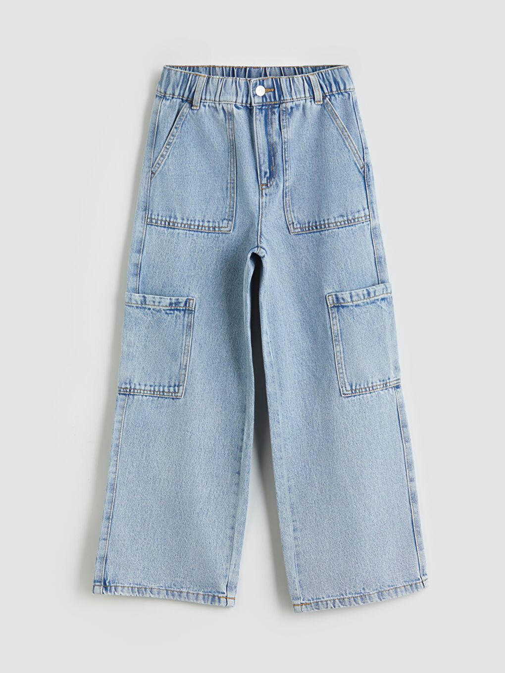 LCW Kids Elastic Waist Girls' Cargo Jeans -W54885Z4-V2T