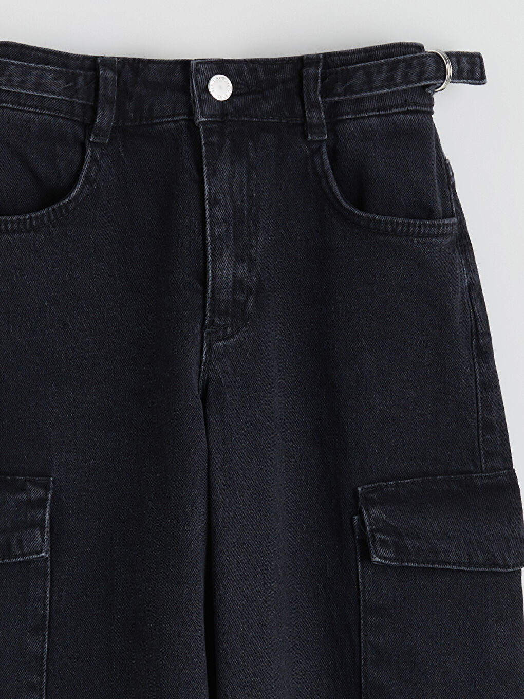 Adjustable Elastic Waist Girls' Cargo Jeans-1