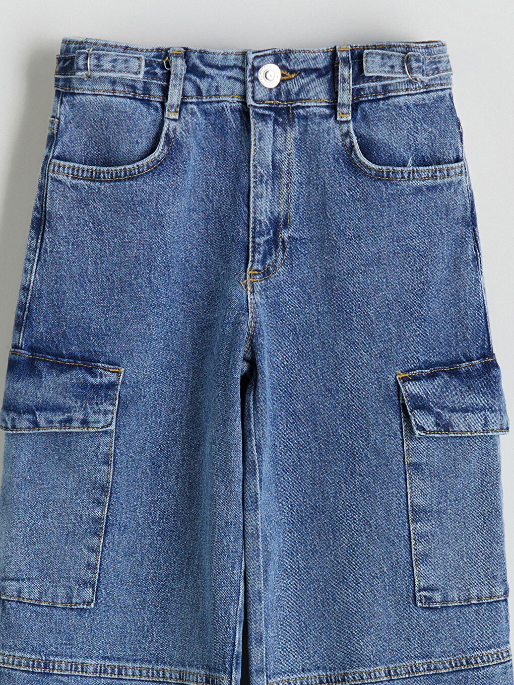 Adjustable Elastic Waist Girls' Cargo Jeans-1