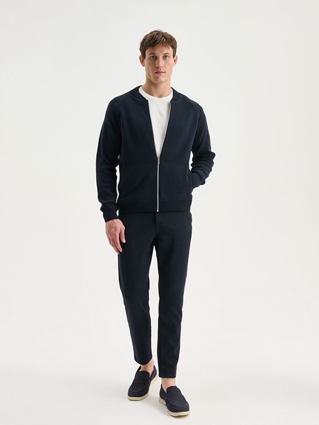 Lacivert Standart Kalıp Kolej Yaka Erkek Triko Hırka-1