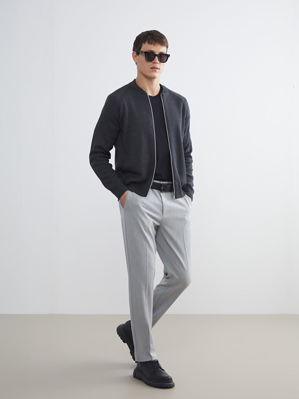 Antrasit Standart Kalıp Kolej Yaka Erkek Triko Hırka-1