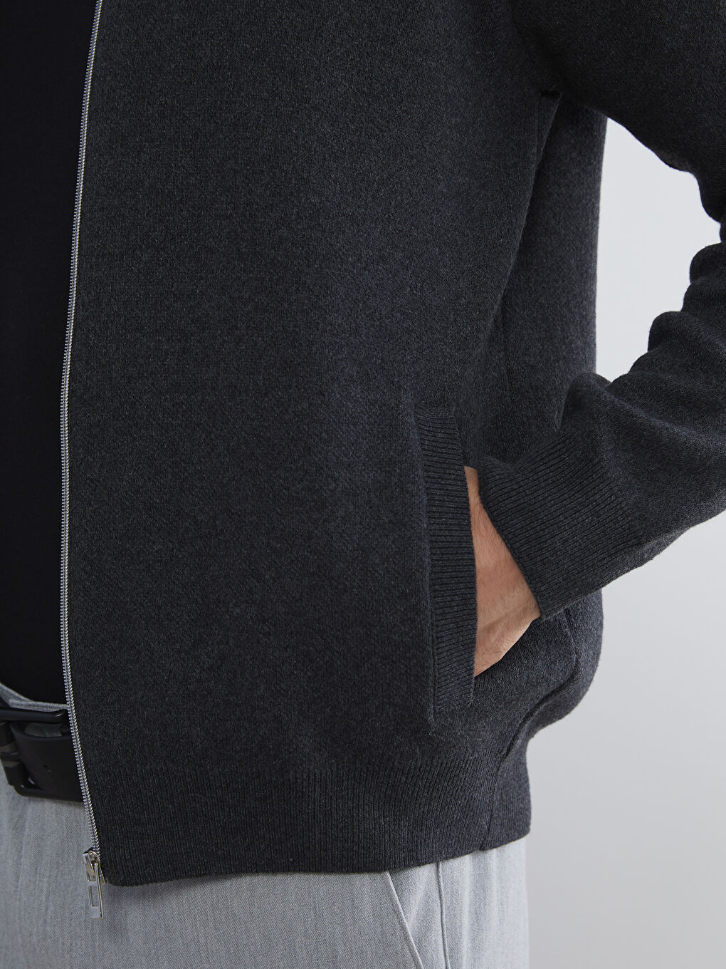 Antrasit Standart Kalıp Kolej Yaka Erkek Triko Hırka-2