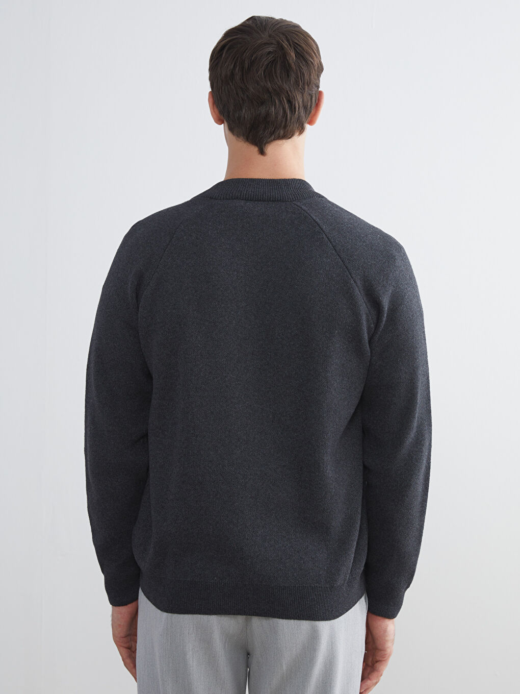 Antrasit Standart Kalıp Kolej Yaka Erkek Triko Hırka-3