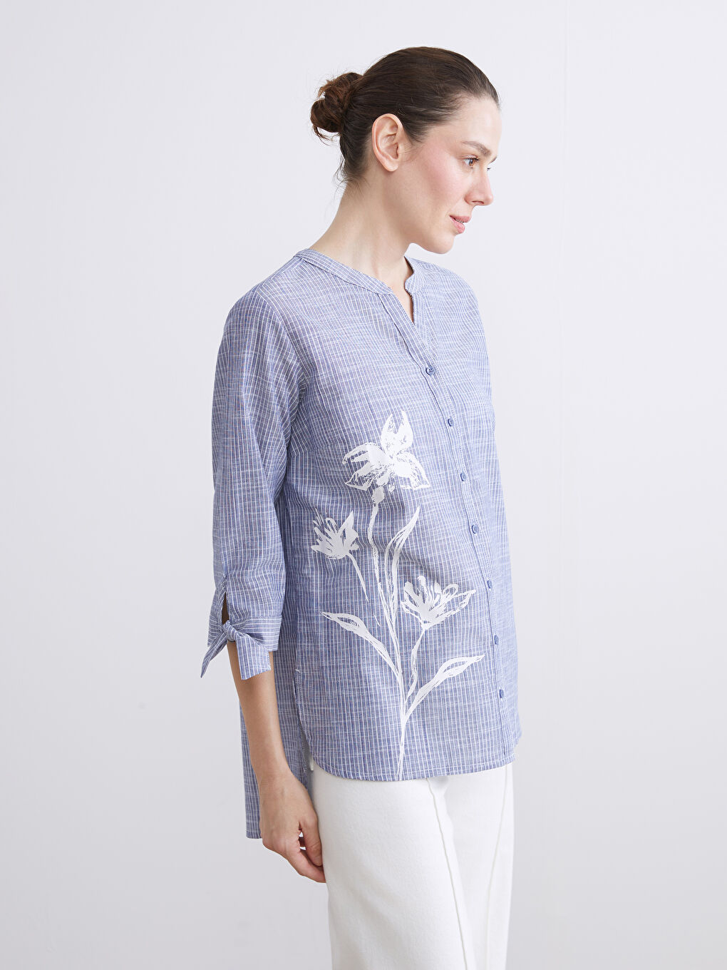 Notch Neck Striped Women's Shirt