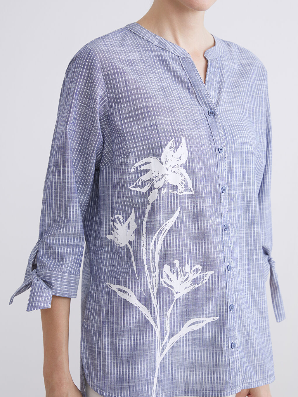 Notch Neck Striped Women's Shirt-2