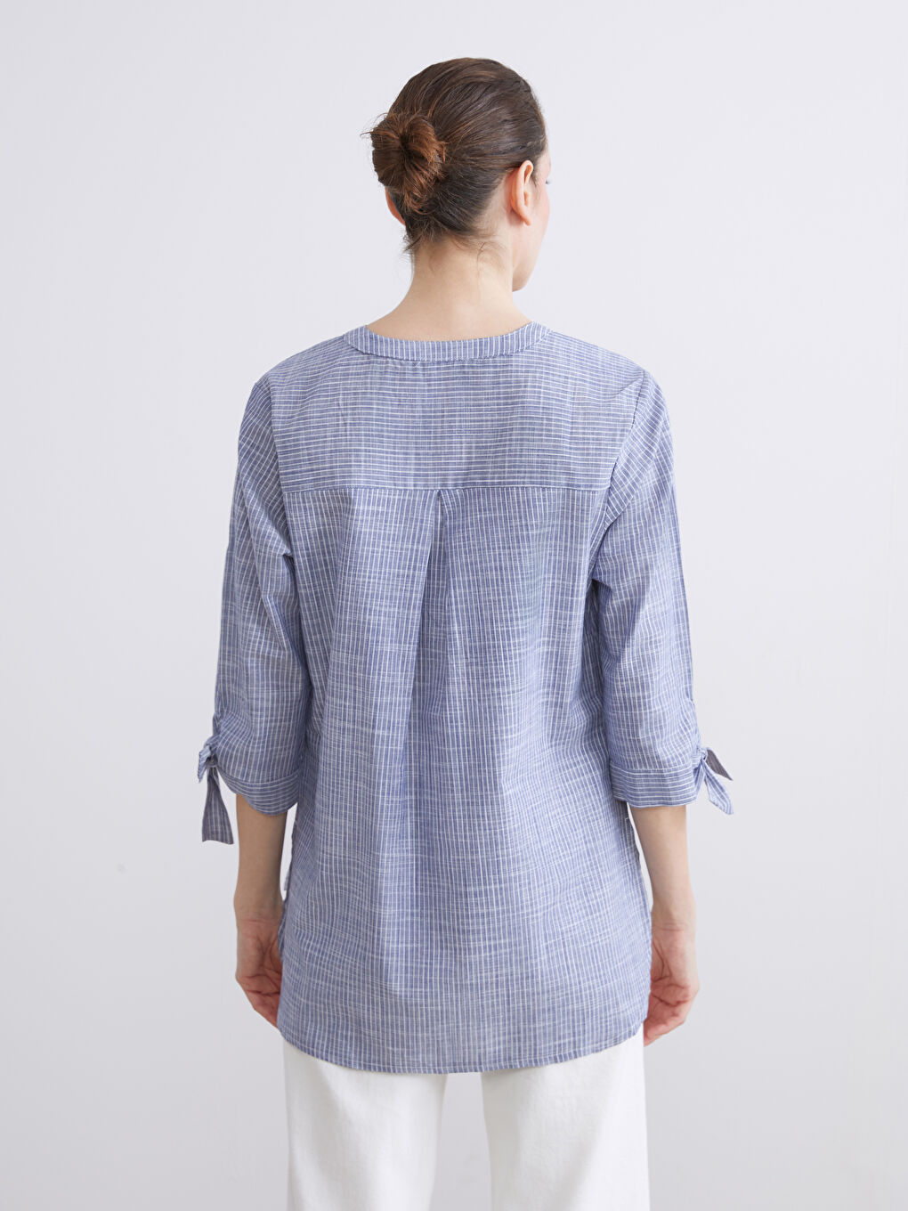 Notch Neck Striped Women's Shirt-3