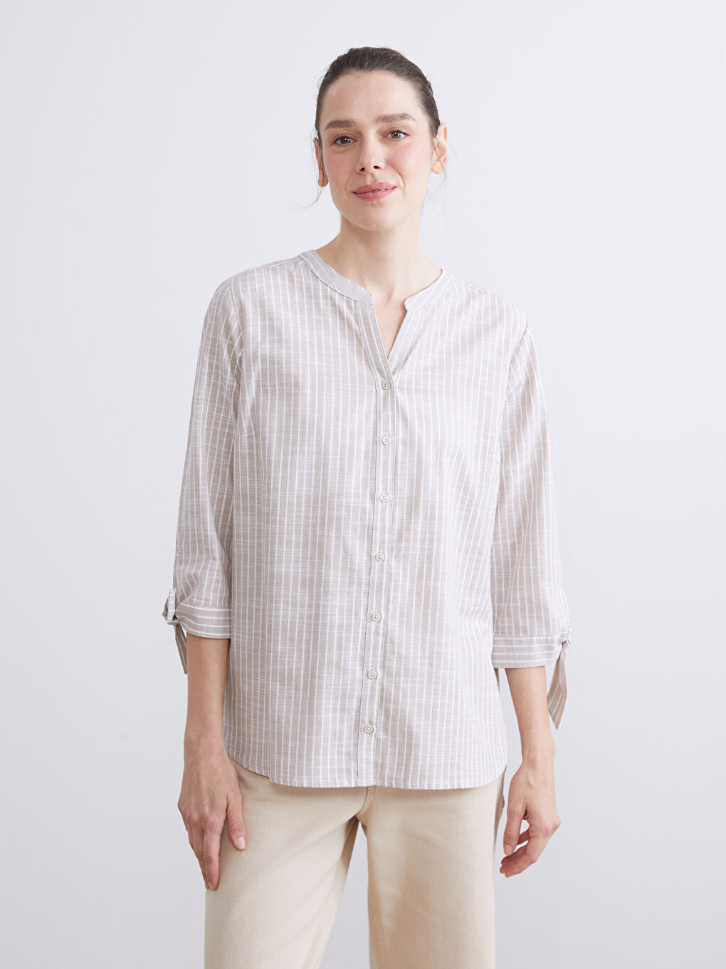 Chemise Rayée à Encolure en V échancré pour Femmes