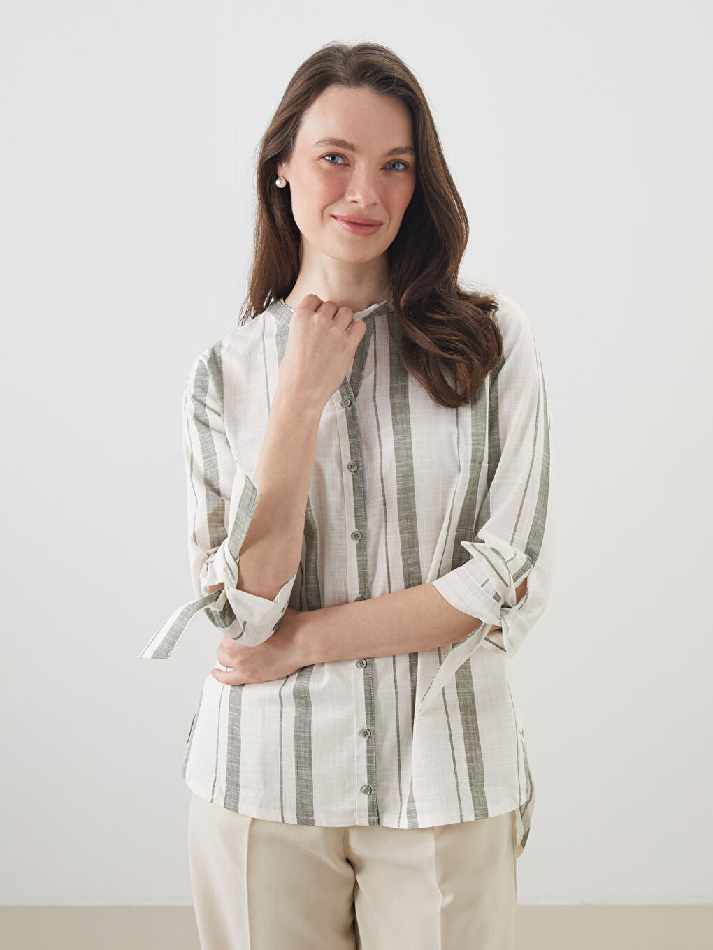 LCW Grace Notch Neck Striped Women's Shirt -W54896Z8-LFH