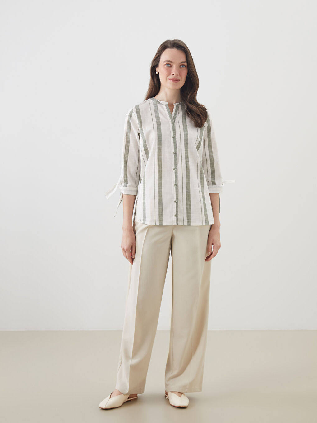 LCW Grace Notch Neck Striped Women's Shirt -W54896Z8-LFH