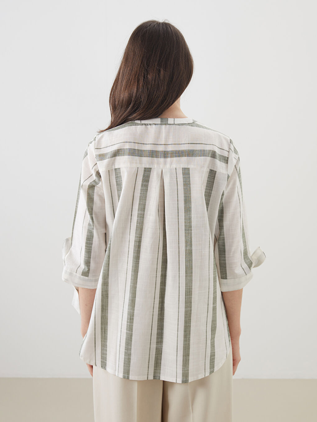 LCW Grace Notch Neck Striped Women's Shirt -W54896Z8-LFH