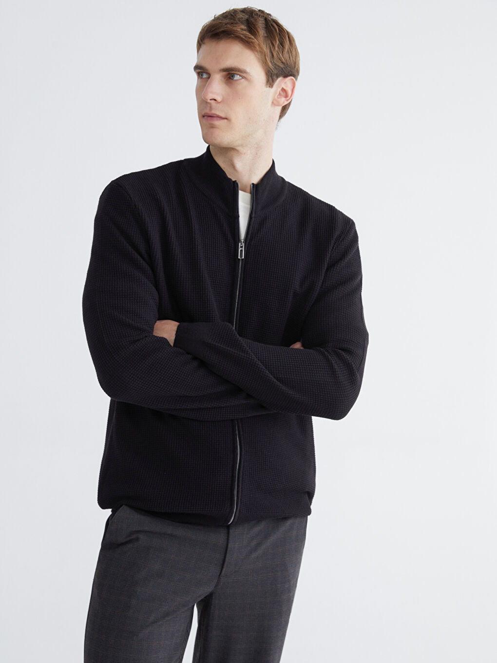 Regular Fit Funnel Neck Men's Knit Cardigan