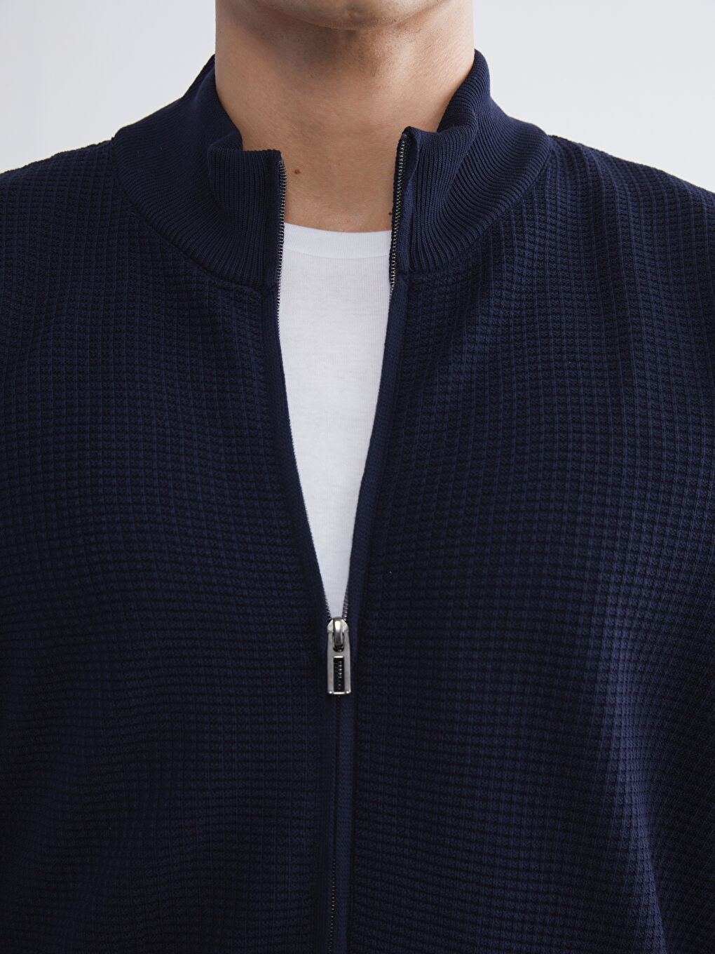 Lacivert Standart Kalıp Dik Yaka Erkek Triko Hırka-2