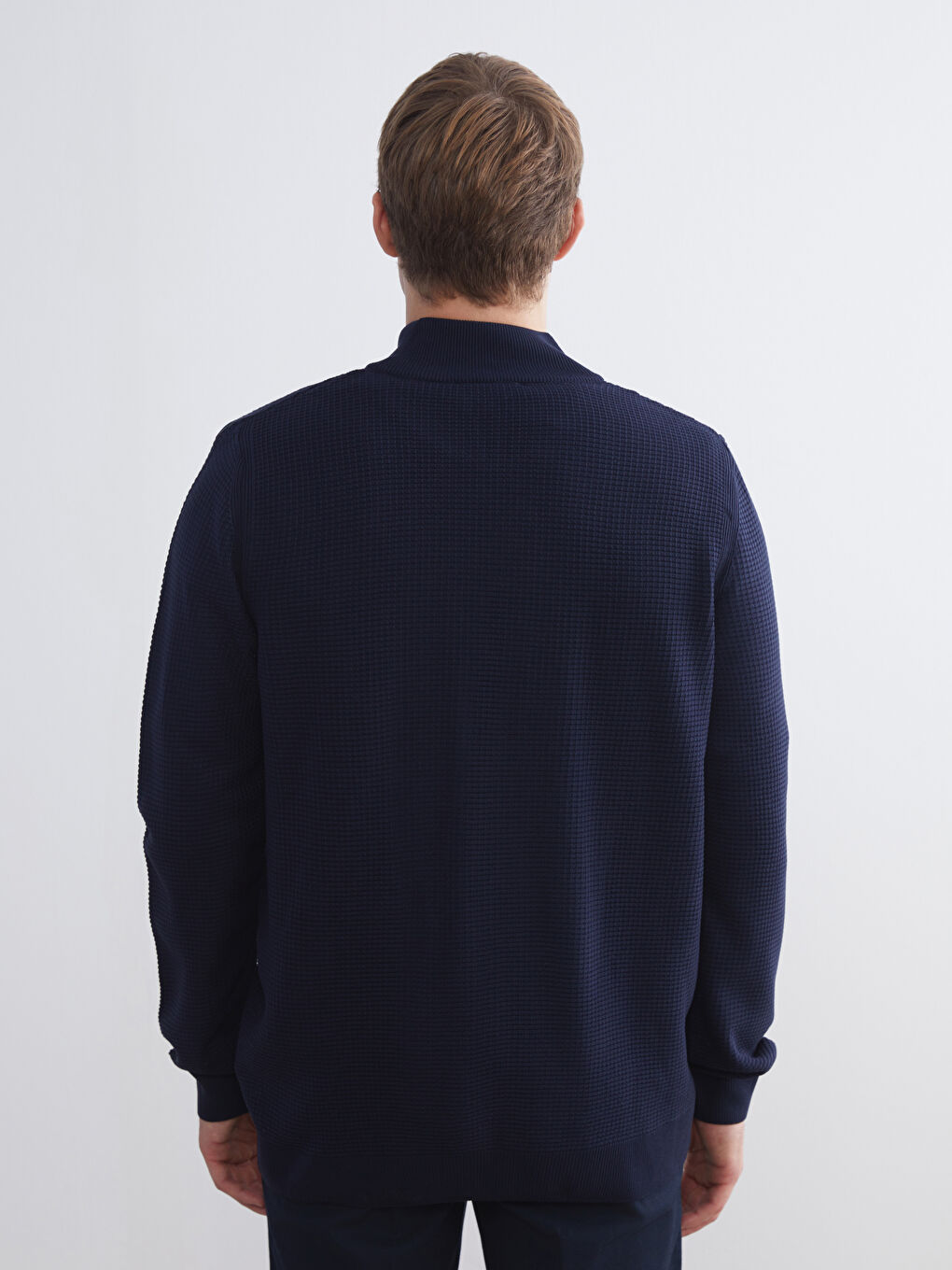 Lacivert Standart Kalıp Dik Yaka Erkek Triko Hırka-3