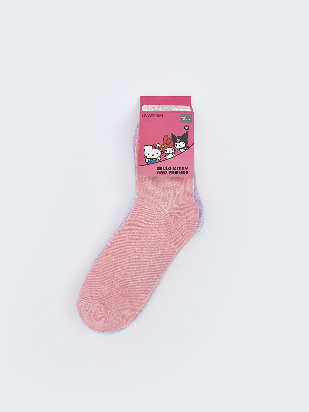 LCW Kids جوارب الكاحل ديال البنات Hello Kitty منقوشة خمسة ديال الباكات -W54899Z4-GAT