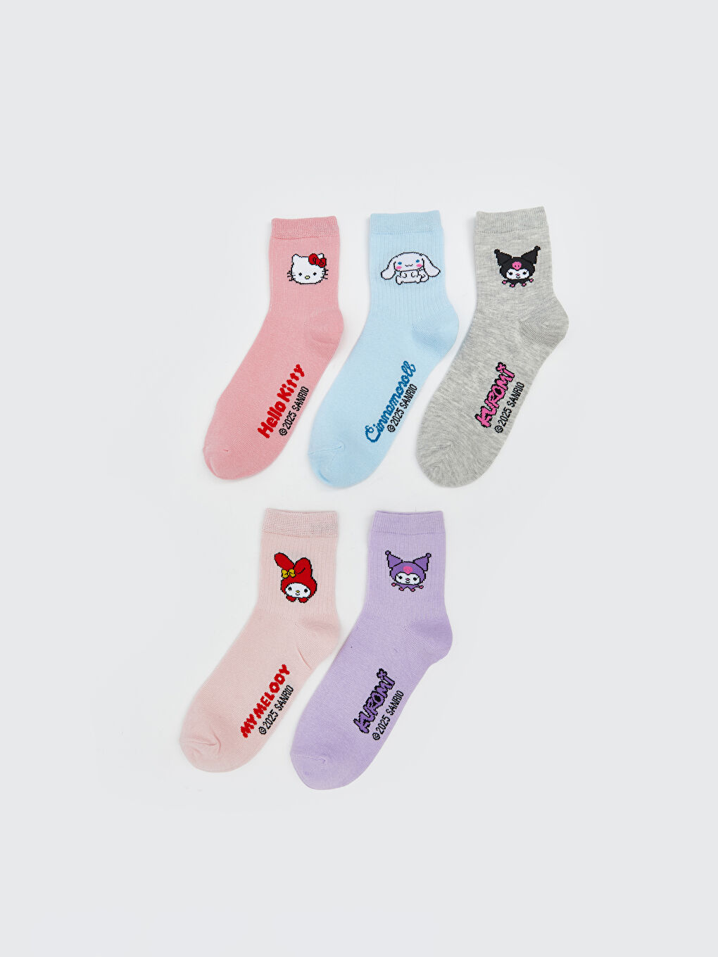 LCW Kids جوارب الكاحل ديال البنات Hello Kitty منقوشة خمسة ديال الباكات -W54899Z4-GAT