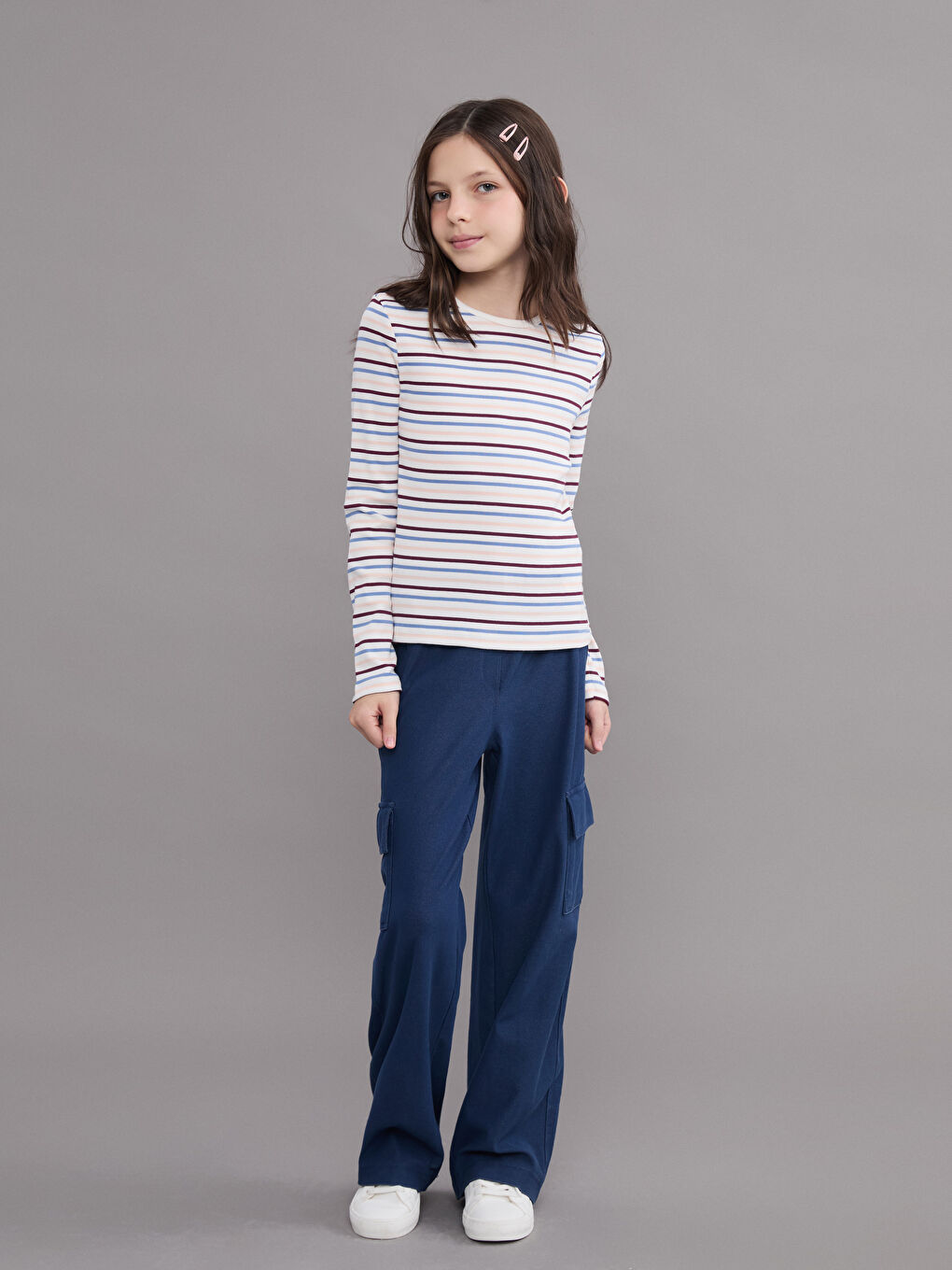Crew Neck Striped Girls' T-Shirt-1