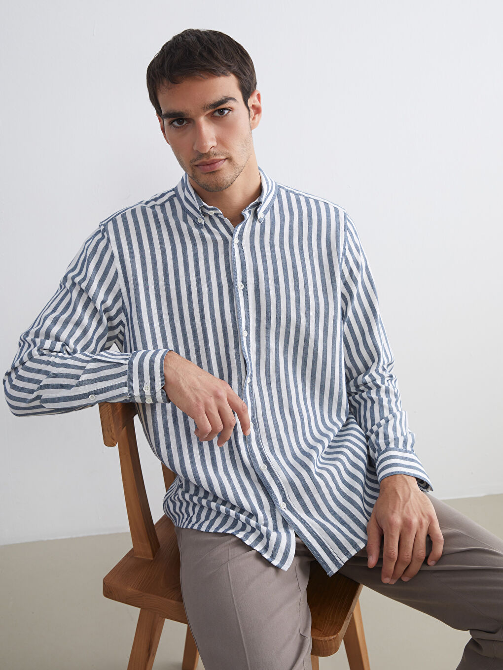 SOUTHBLUE Regular Fit Long Sleeve Striped Poplin Men's Shirt -W54910Z8-LGS