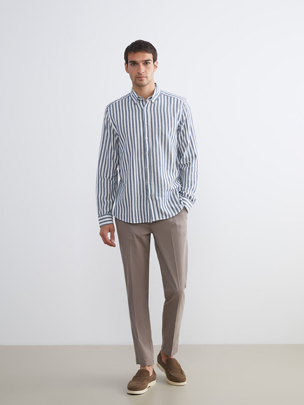 SOUTHBLUE Regular Fit Long Sleeve Striped Poplin Men's Shirt -W54910Z8-LGS