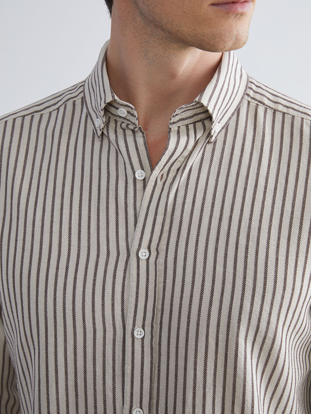 Mürdüm Regular Fit Uzun Kollu Çizgili Poplin Erkek Gömlek-2