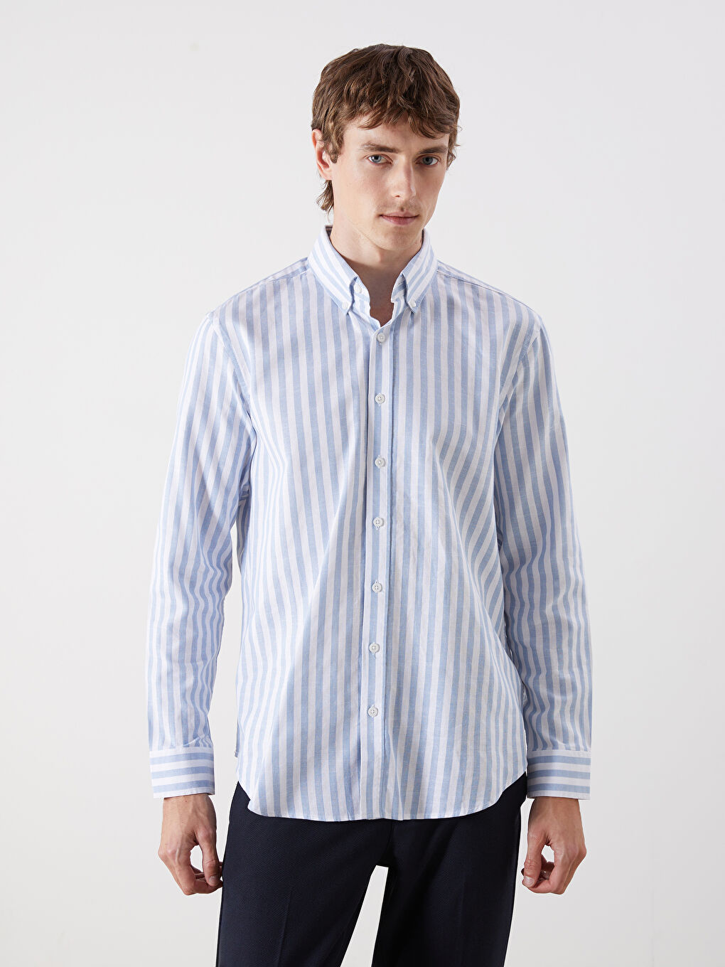SOUTHBLUE Regular Fit Long Sleeve Striped Poplin Men's Shirt -W54910Z8-LEN