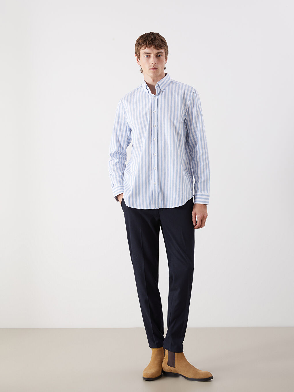 SOUTHBLUE Regular Fit Long Sleeve Striped Poplin Men's Shirt -W54910Z8-LEN