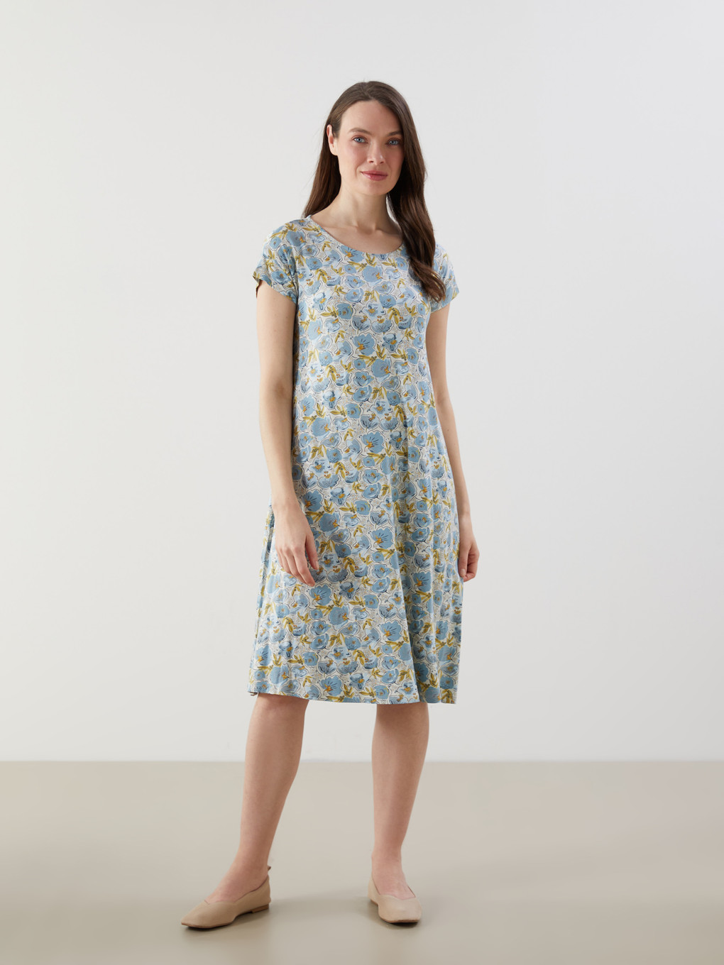 Rochie Croiala A Florală Cu Guler Rotund-1