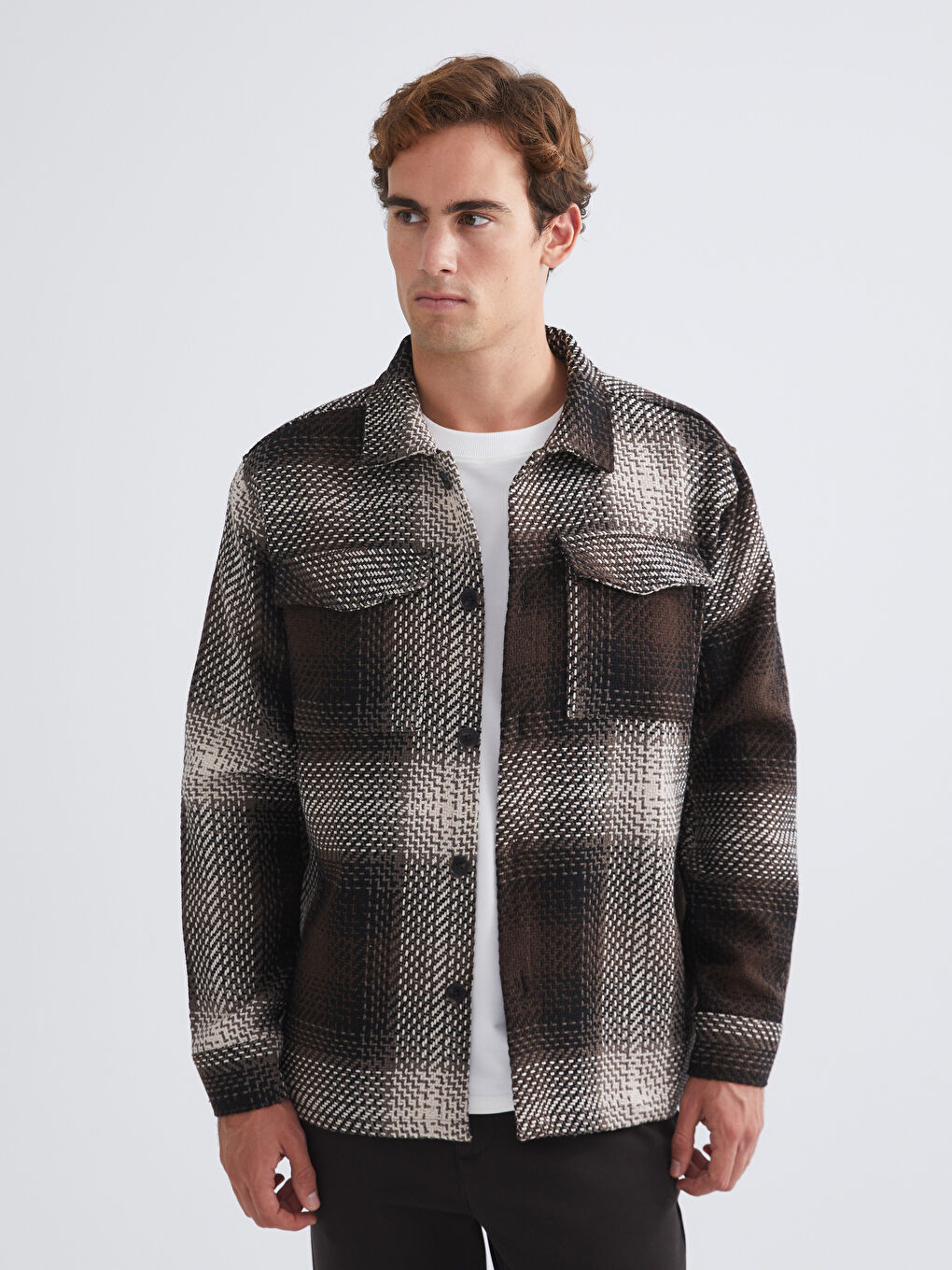 Kahverengi Regular Fit Ekose Erkek Oduncu Gömlek Ceket-1