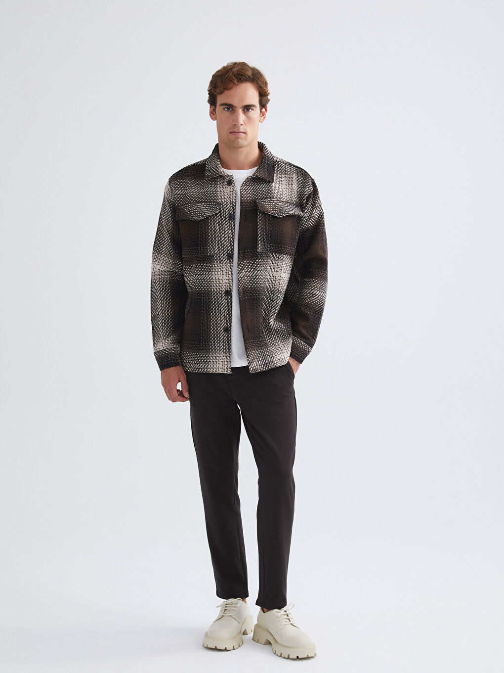 Kahverengi Regular Fit Ekose Erkek Oduncu Gömlek Ceket-2