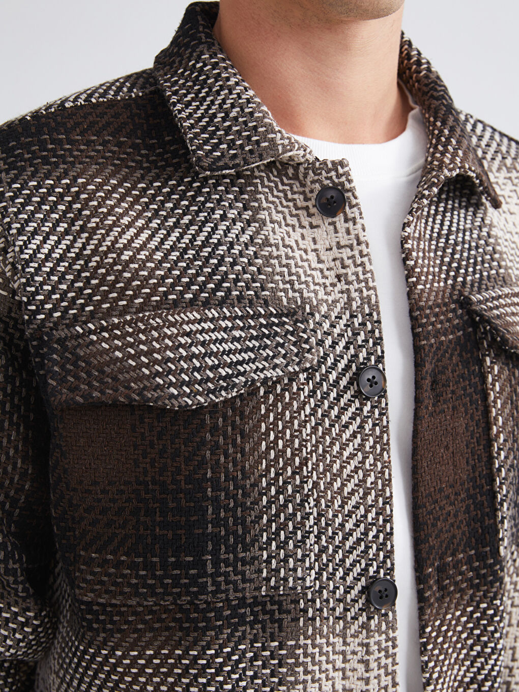 Kahverengi Regular Fit Ekose Erkek Oduncu Gömlek Ceket-3