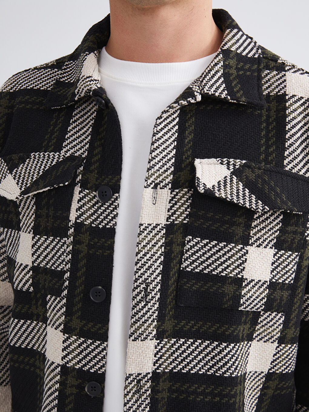 Siyah Regular Fit Ekose Erkek Oduncu Gömlek Ceket-4