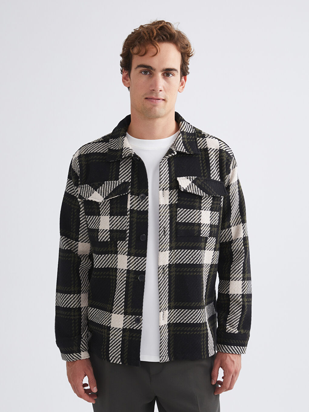 Siyah Regular Fit Ekose Erkek Oduncu Gömlek Ceket-6