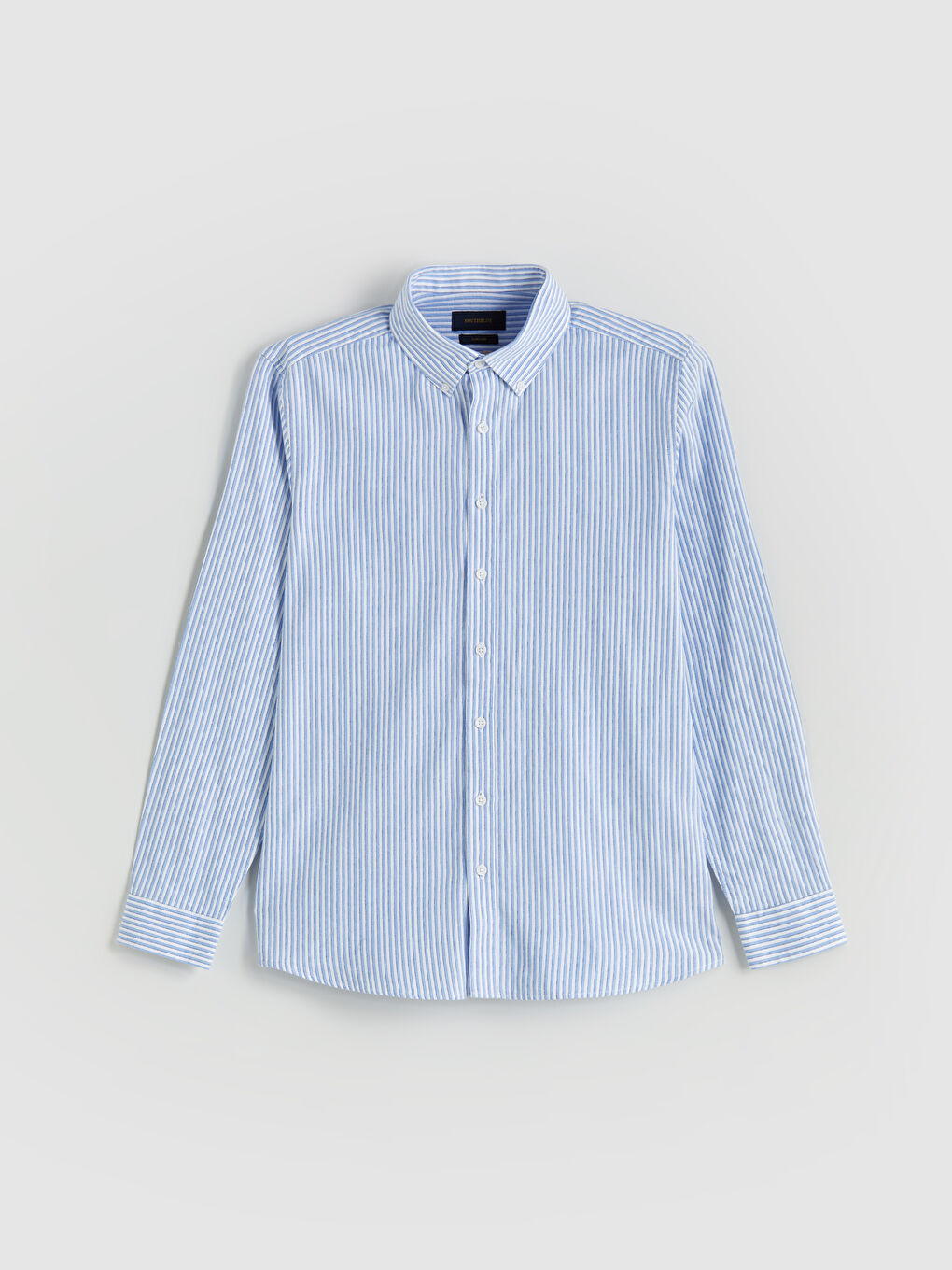 Ерлерге арналған тар пішім ұзын жең жолақты саржа жейде-4