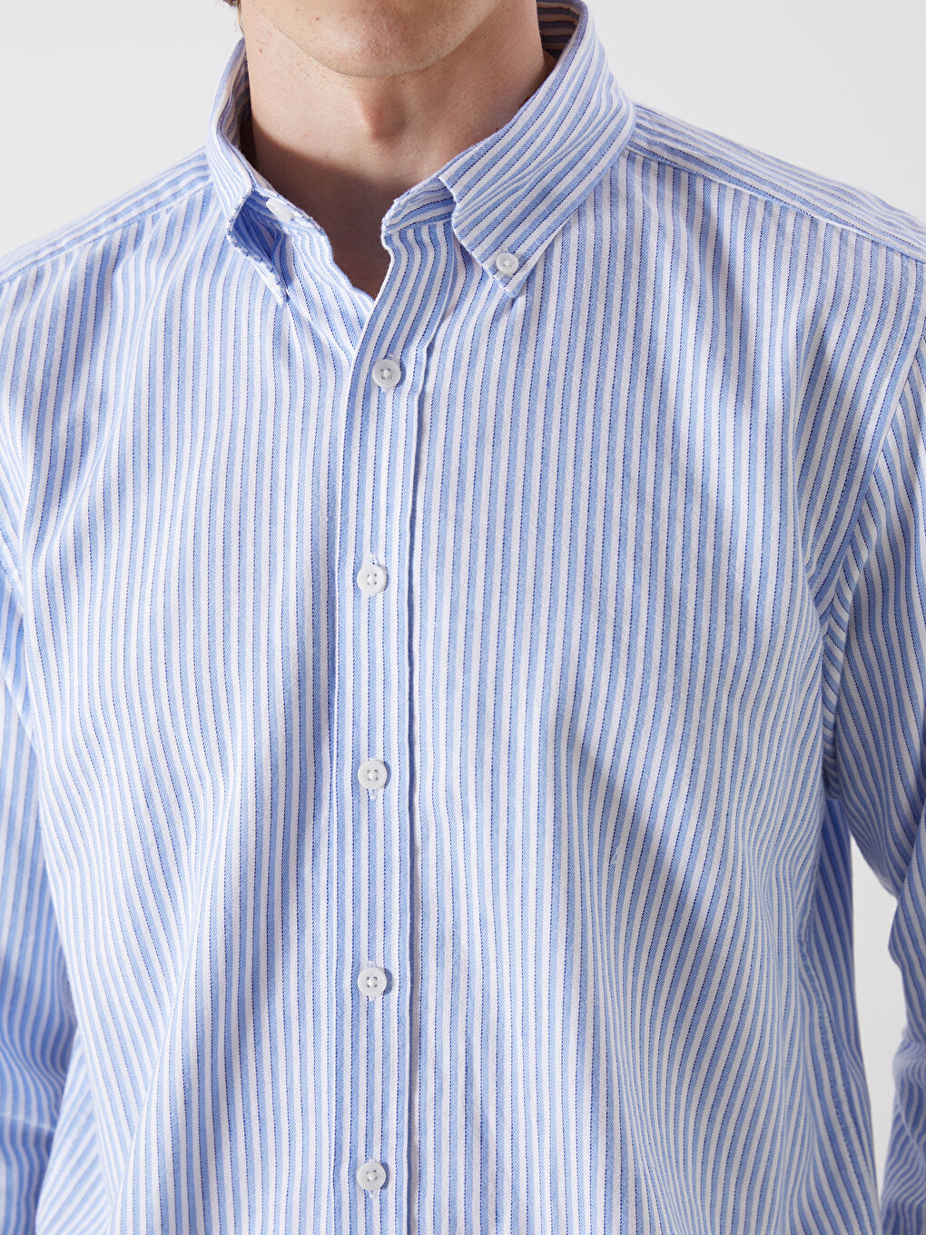 Ерлерге арналған тар пішім ұзын жең жолақты саржа жейде-2