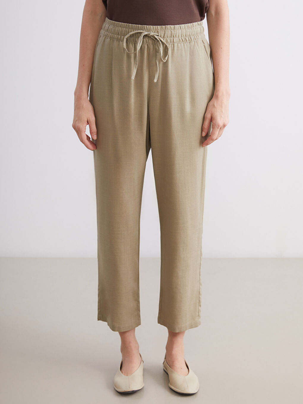 LCW Grace Women's Elastic Waist Linen Blend Trousers -W54942Z8-VEY