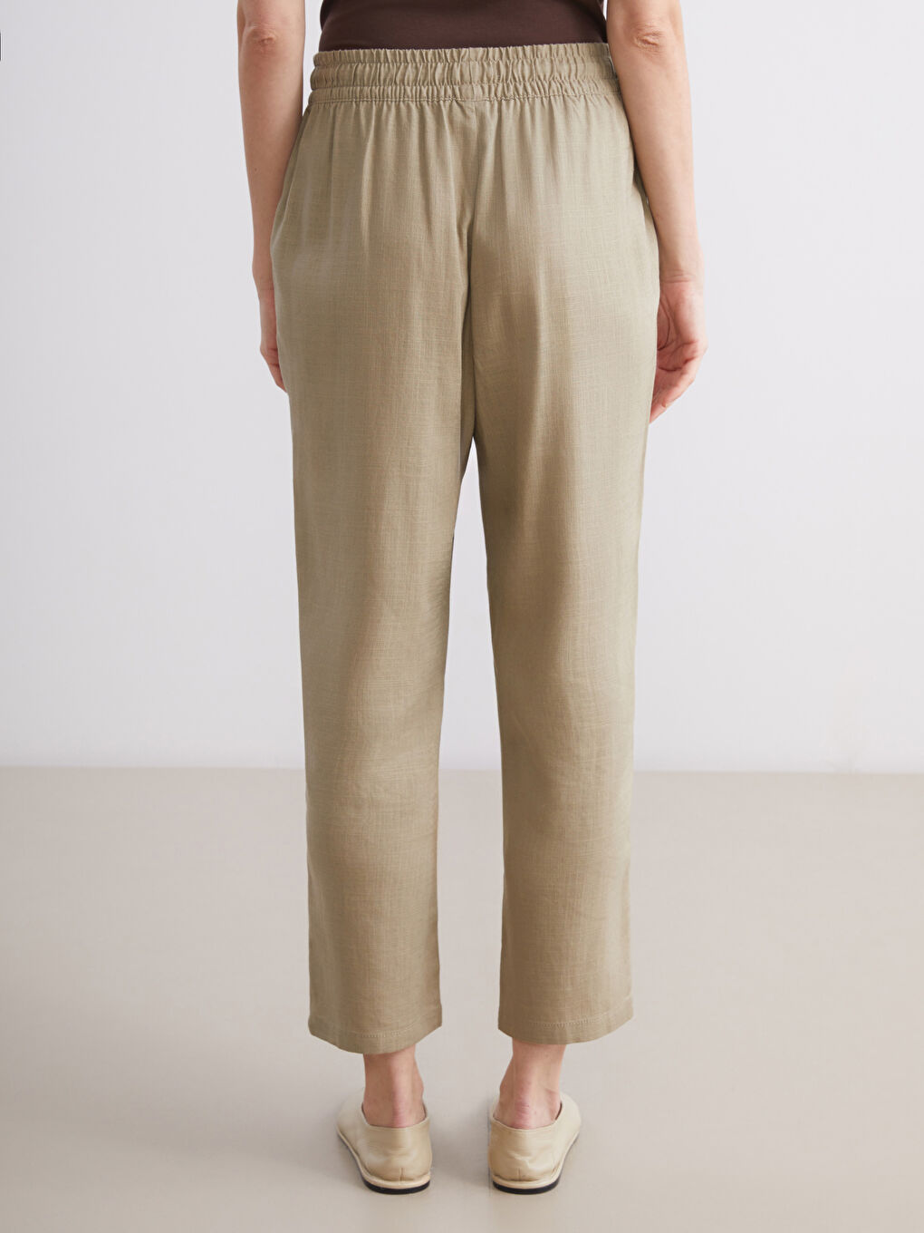 LCW Grace Women's Elastic Waist Linen Blend Trousers -W54942Z8-VEY