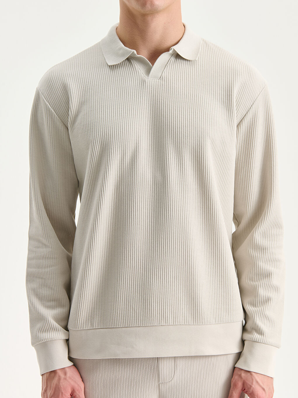 Bej Polo Yaka Erkek Sweatshirt-2