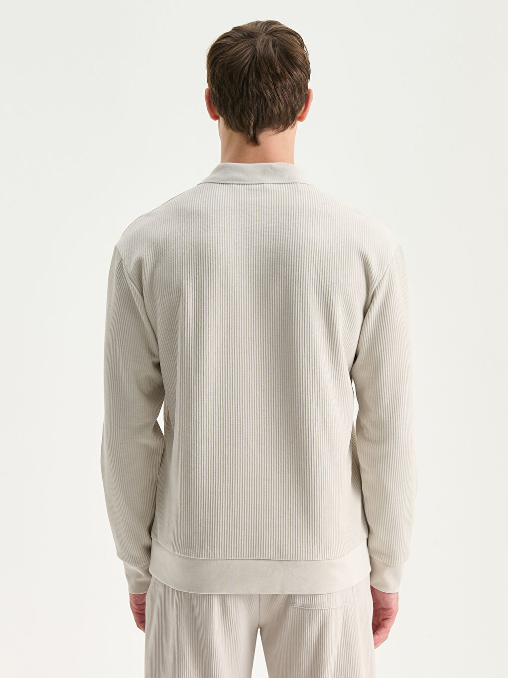 Bej Polo Yaka Erkek Sweatshirt-3