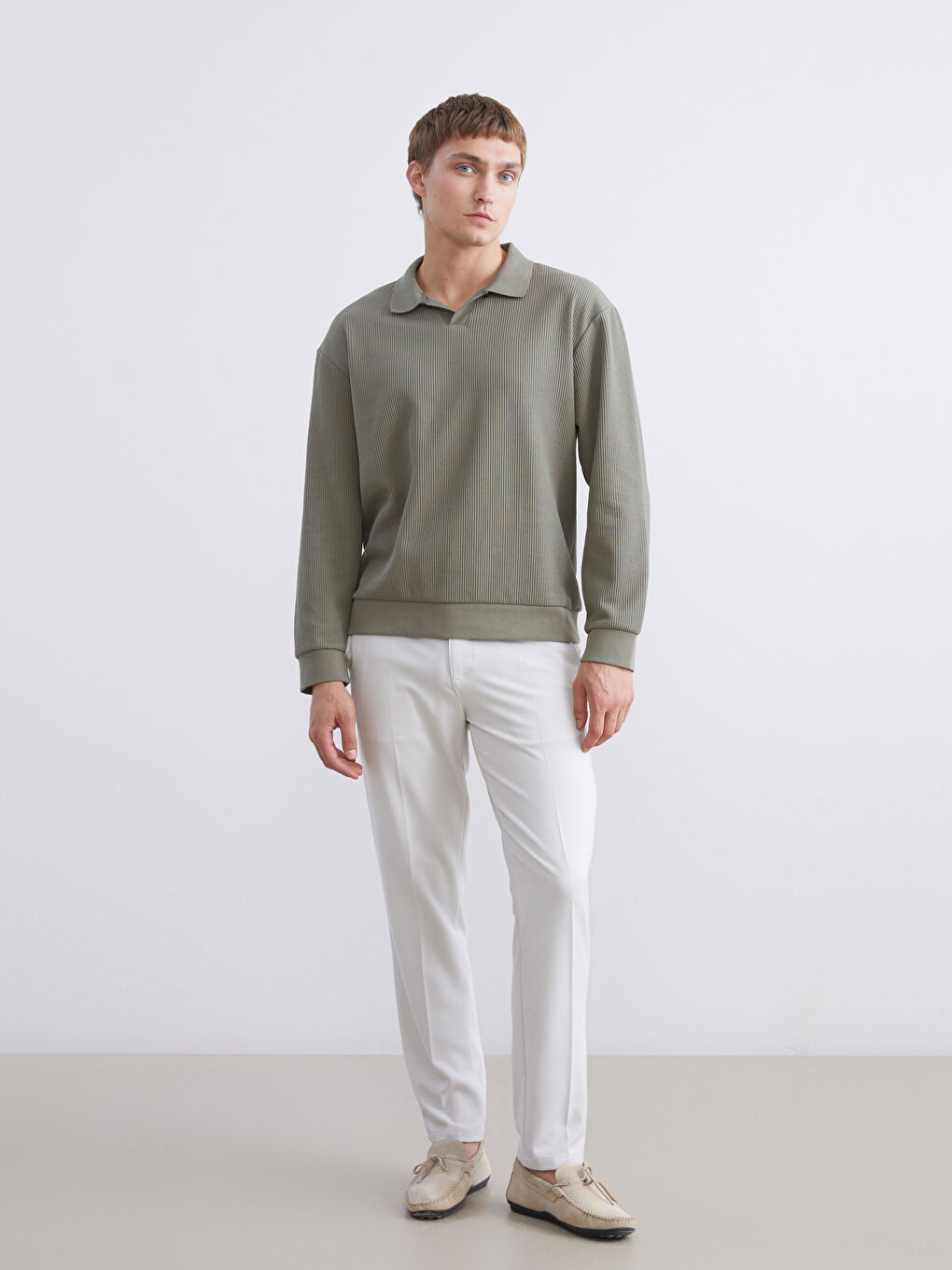 Yeşil Polo Yaka Erkek Sweatshirt-1