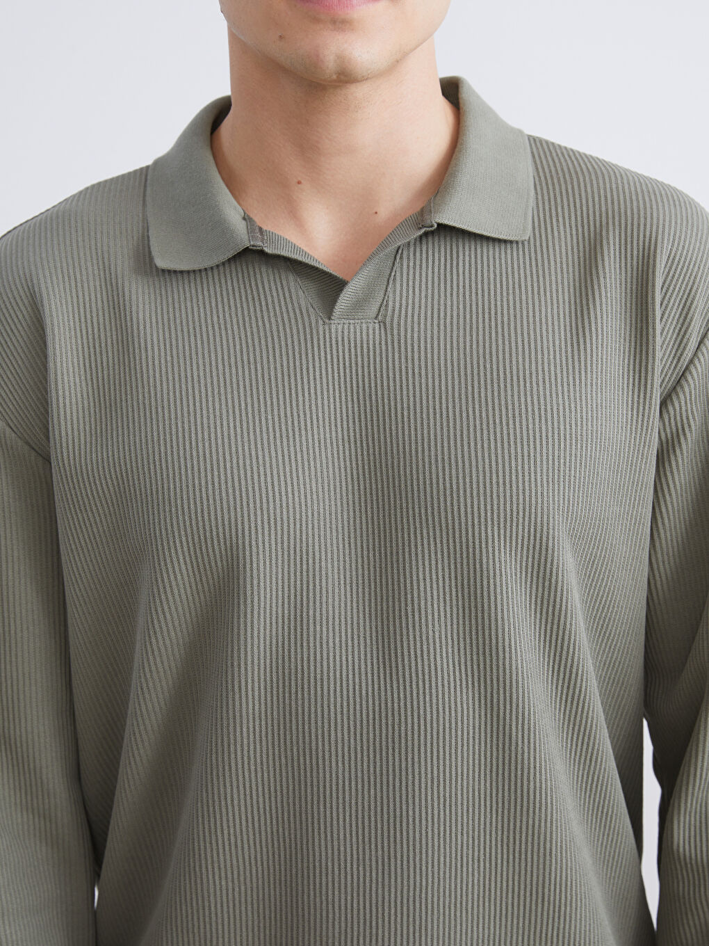 Yeşil Polo Yaka Erkek Sweatshirt-2