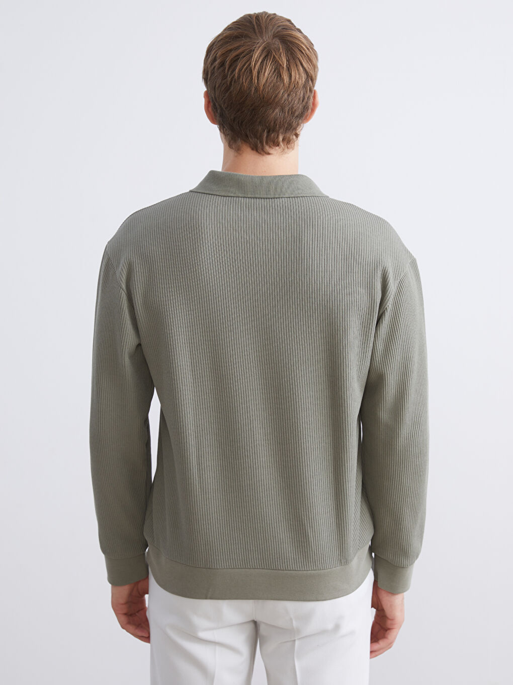 Yeşil Polo Yaka Erkek Sweatshirt-3